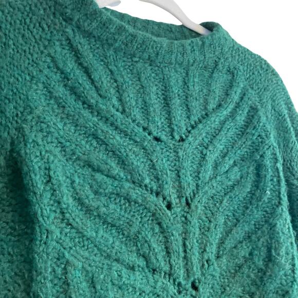 Mia Mai Green Open Knit Cable Knit Chunky Sweater Size Small Fall Academia - Picture 13 of 16